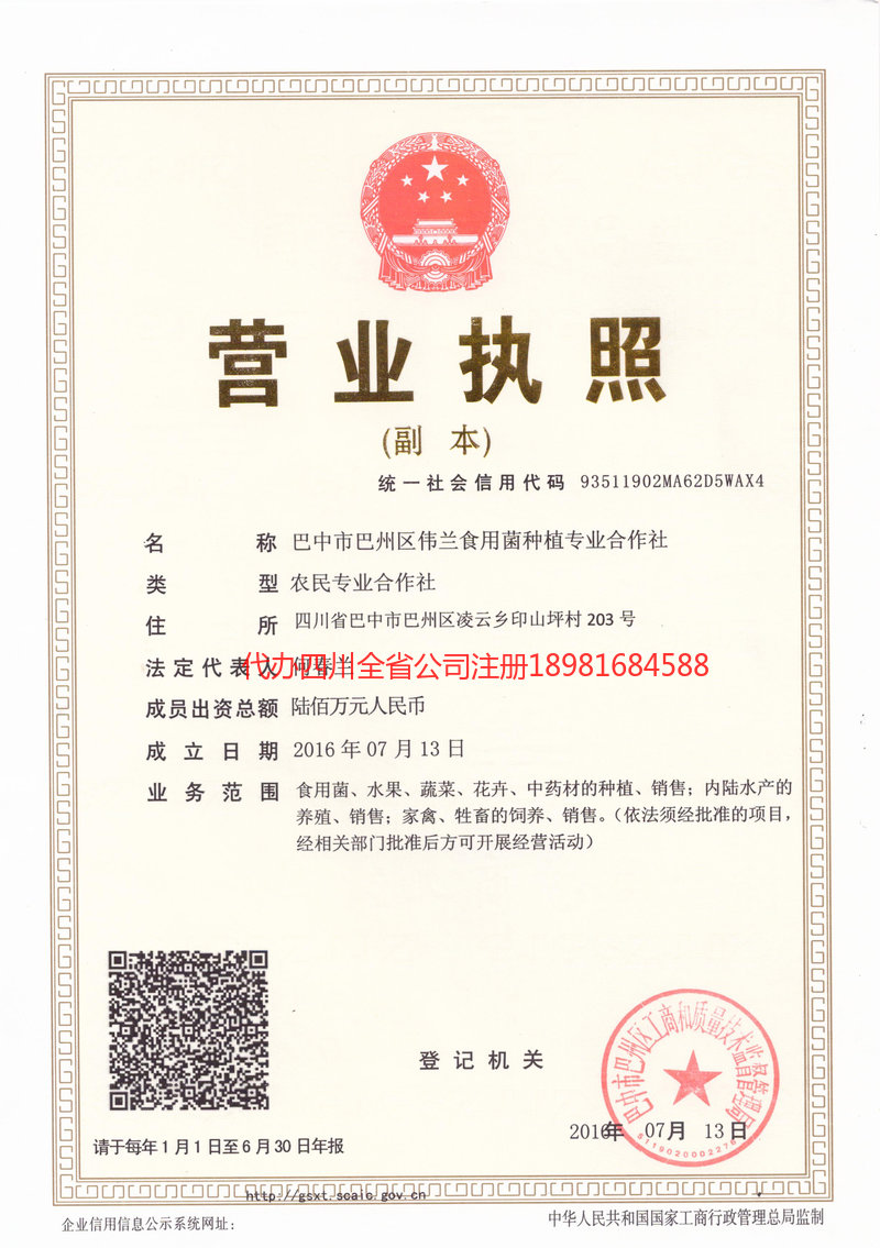 通辽通辽伟兰食用菌种植专业合作社